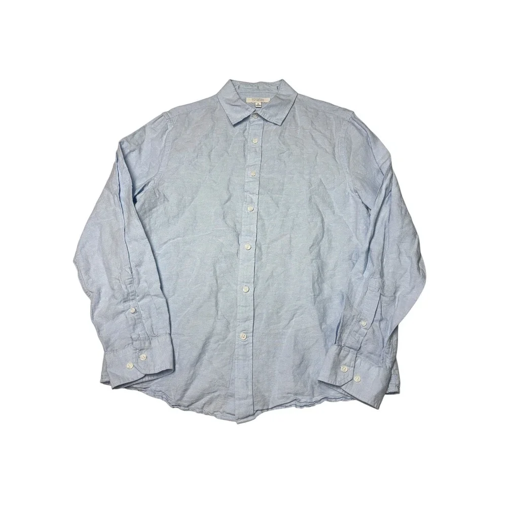 Banana Republic Mens Slim Linen-Blend Button Down Shirt Light Blue Medium M